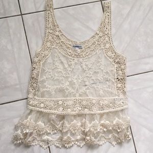 Express Cream Mesh/Lace Crochet Tank